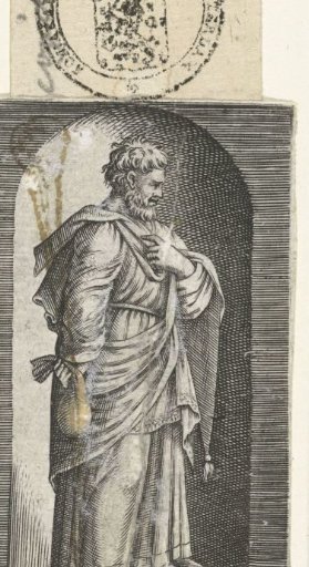 Apostle Matthew with purse standing in a niche