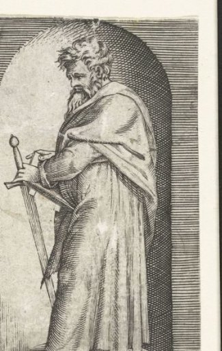 Apostle Paul with sword standing in a niche