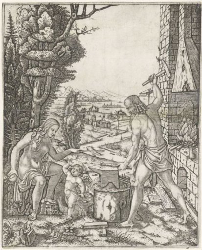 Vulcan Forges Arrows and Wings for Cupid in the Presence of Venus