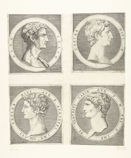 Portraits of Emperors Julius Caesar and Augustus and Tiberius and Claudius