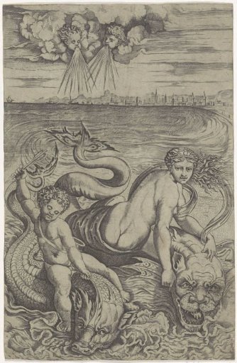 Venus and Amor Carried by Dolphins