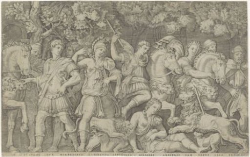 Soldiers Restrain a Lion from Attacking a Woman