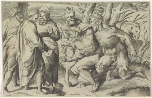 Two satyrs bring Silenus to King Midas