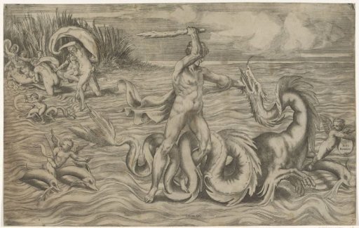 Hercules wrestles with Achelous