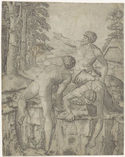 Three Naked Men in a Landscape