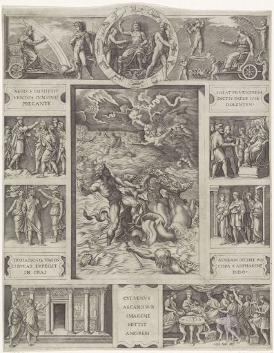 Jupiter Calms the Storm at Sea in a Rectangular Frame with Nine Scenes from the Epic Aeneid