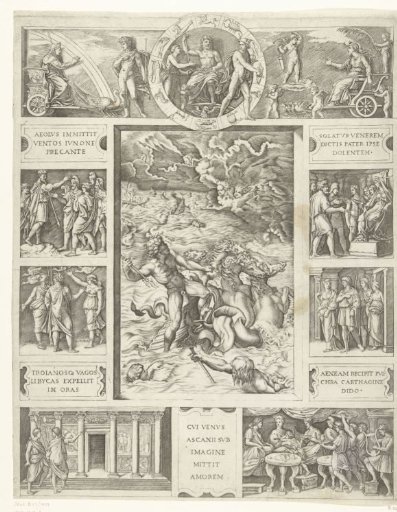 Jupiter Calms the Storm at Sea in a Rectangular Frame with Nine Scenes from the Epic Aeneid