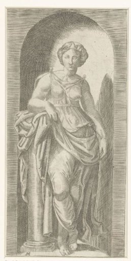 Woman as Personification of Strength (Fortitude) Leaning on a Pillar, Standing in a Niche