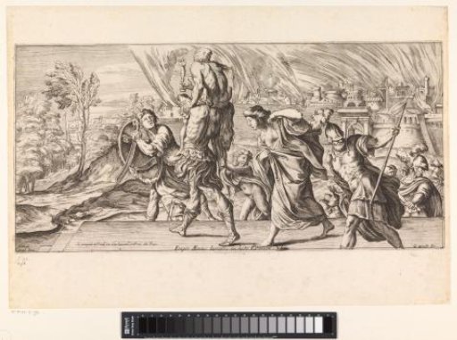 Aeneas and his family fleeing from Troy