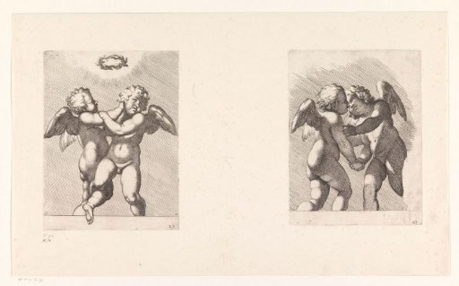 Two putti about to embrace / Two fighting putti