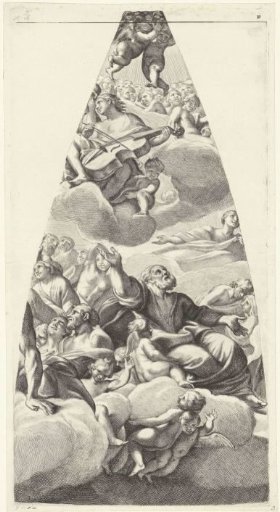 Saint Joseph and other saints with a cello-playing angel