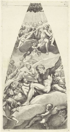 Abraham and Isaac with saints seated on a cloud