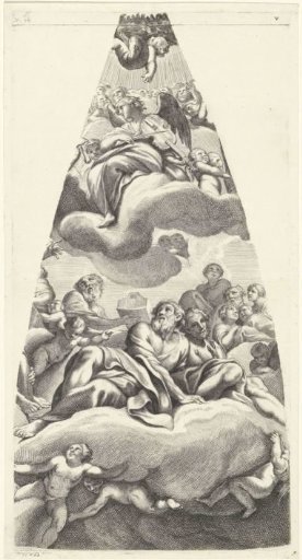 Noah and other patriarchs seated on a cloud