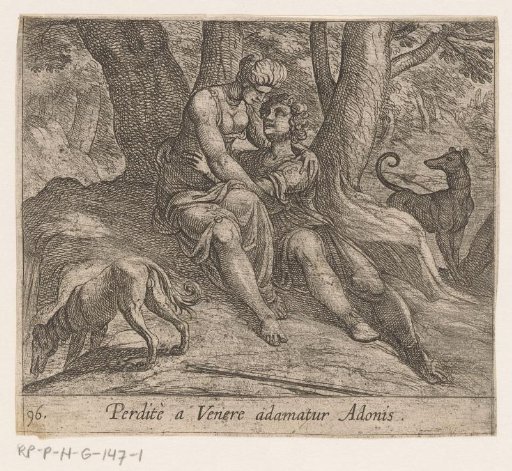 Venus en Adonis elkaar omhelzend