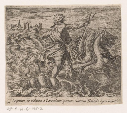 Neptunus stuurt een zondvloed op Troje af