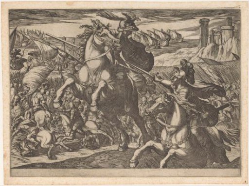 Cavalry Fight with Two Warriors in the Foreground