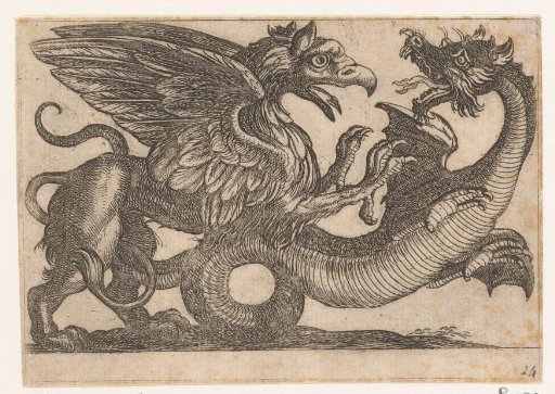 Dragon and griffin in combat