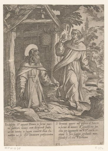 Saint Anthony visited in the wilderness by the devil in a monk's habit