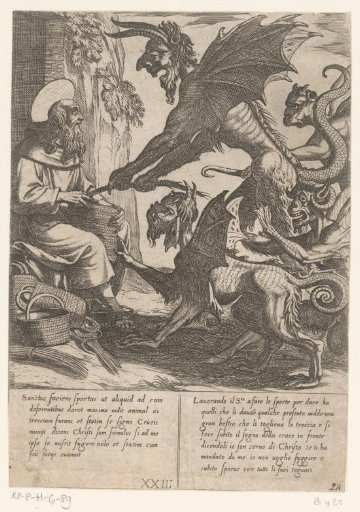 Saint Anthony Challenges the Demons While Weaving Baskets