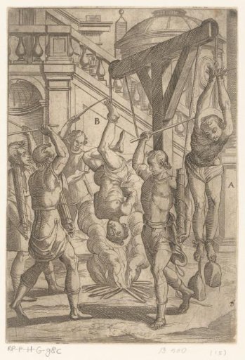 Torture: Burning while hanging upside down and beating