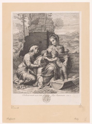 Mary with child standing in the manger, and Elizabeth with John