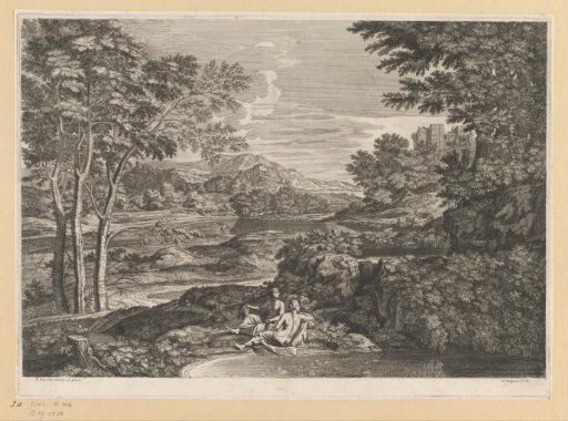 Landscape with two nymphs looking at a snake