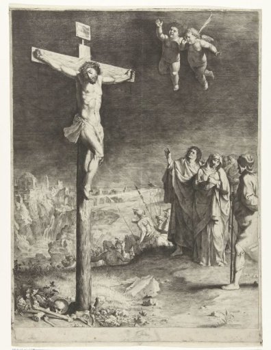 Christ on the cross with mourning Mary and John