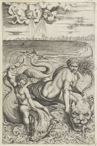 Venus and Cupid on Dolphins