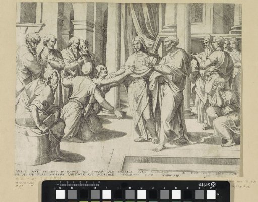 Peter and John heal a paralyzed man at the temple gate