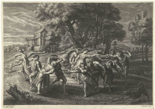 Landscape with men and women dancing