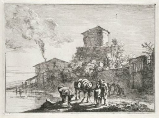 Men and a Mule at the Via Appia