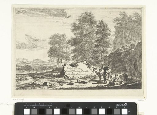 Southern Landscape with Shepherd with Long Staff and Shepherdess in Conversation by Rocks