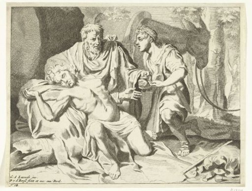 The Good Samaritan helps the wounded traveler