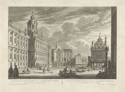View of the Town Hall, the New Church and the Weigh House on the Dam in Amsterdam