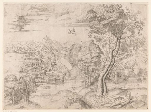 River landscape with a shepherd
