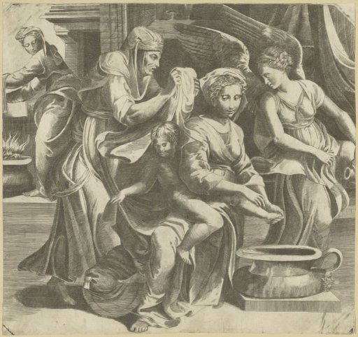 Mary washes the feet of the young Christ