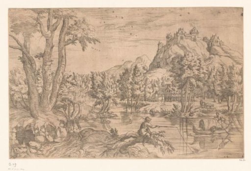 Landscape with a Fisherman and a Castle on a Mountain Top