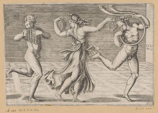 Dancing Maenad and Satyrs