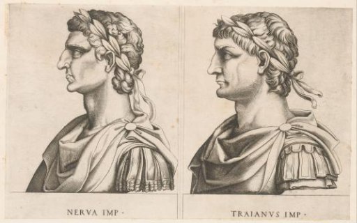 Portrait busts of Roman emperors Nerva and Trajanus