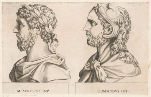 Portrait busts of Roman emperors Marcus Aurelius and Commodus