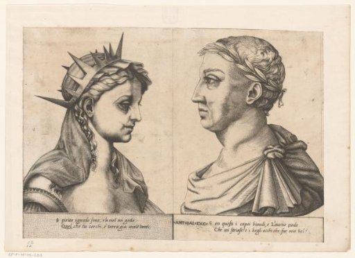 Two portrait busts of Petrarch and Laura