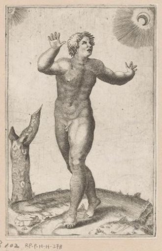 Naked man with sun and moon