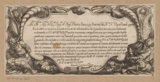 Title page with cartouche containing two prisoners between armour and an inscription