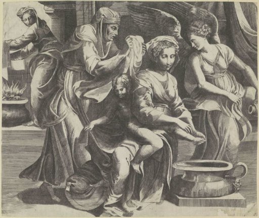 Mary washes the feet of the young Christ
