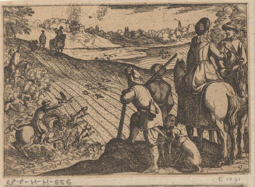 Hunters with falcons hunting wild birds