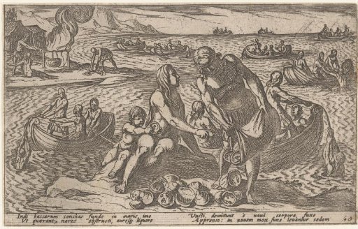 Fishermen and families gathering oysters