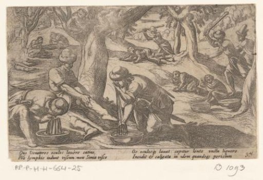 Hunters catching monkeys