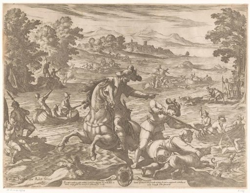 Hunt for stags and boars in the presence of a lady