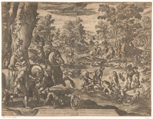 Hunting scene with a gentleman and a lady watching