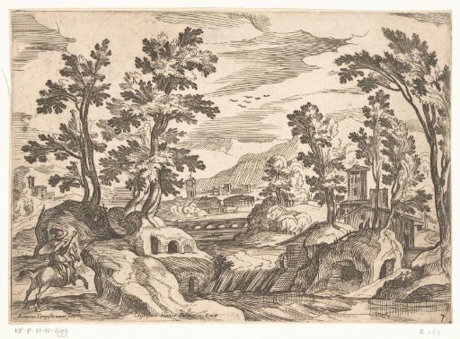 Landscape with river and man on horseback